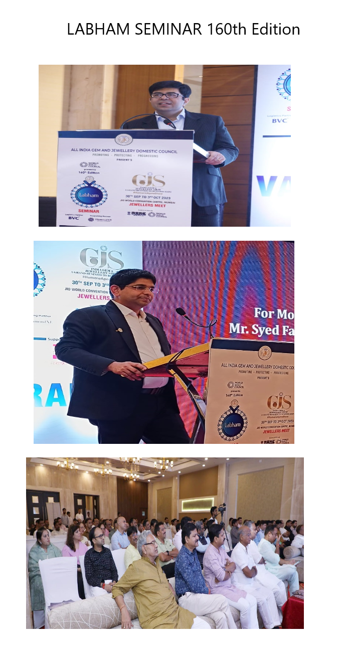 LABHAM SEMINAR 160th Edition presented by WGC, alongside Logistics Partner BVC and Supporting Partner DiamondXE, took place on September 2, 2023, in Varanasi. This event centered on providing updates regarding recent changes in PMLA, E-WAY BILL, HUID, and the GST Act. The event garnered an overwhelming response, with over 150 jewelers in attendance.
We extend our gratitude to CA Ritesh Mehta for delivering a compelling seminar and addressing the inquiries of our esteemed jewellers.